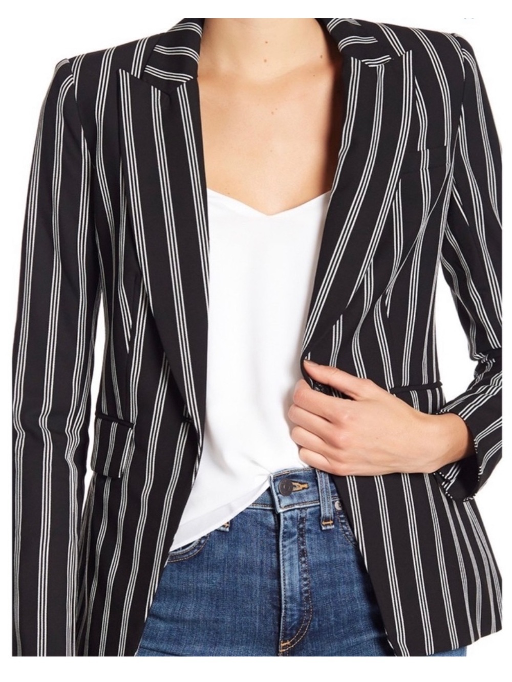 Veronica Beard Petra Black and White Vertical Stripe Blazer, Size 8